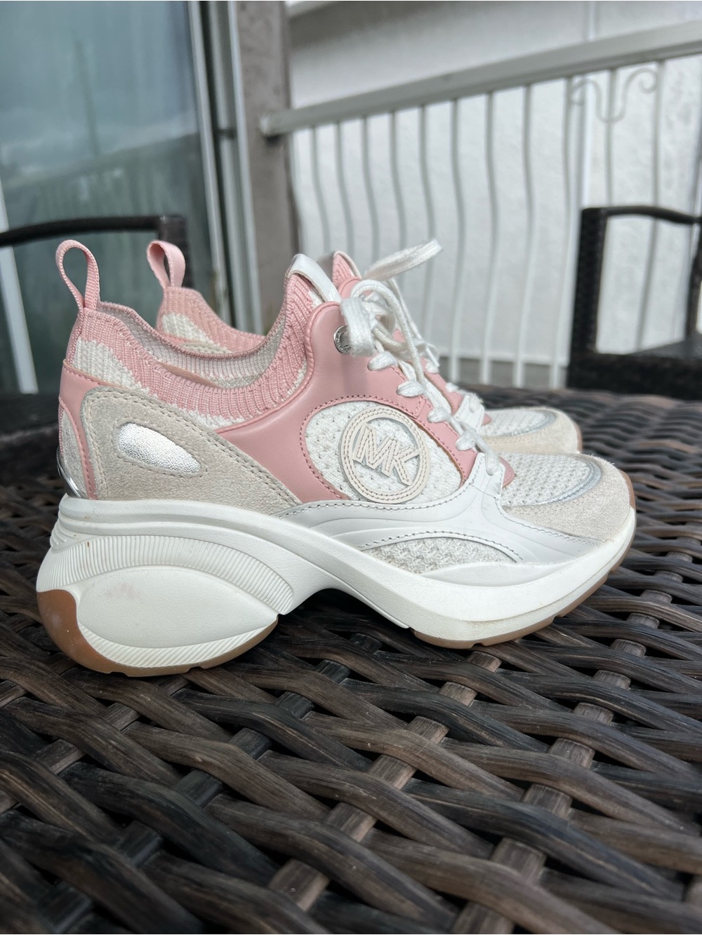 Michael Kors Pink and White Chunky Platform Sneakers